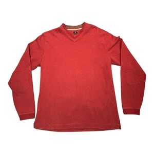 Left Coast Tee Pima Cotton V-Neck Sweater Red Elbow Patches Men's Size L Peru